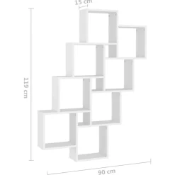 vidaXL Estante de cubo pared madera contrachapada 90x15x119 cm Blanco Best
