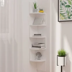 vidaXL Estanterías-Estante de esquina de pared madera de ingeniería blanco brillo