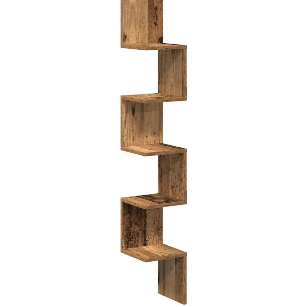 vidaXL Estante de esquina de pared ingeniería envejecida 20x20x127,5cm Madera antigua New