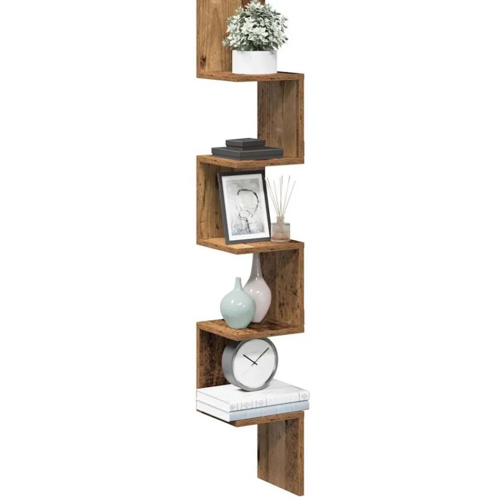 vidaXL Estante de esquina de pared ingeniería envejecida 20x20x127,5cm Madera antigua New