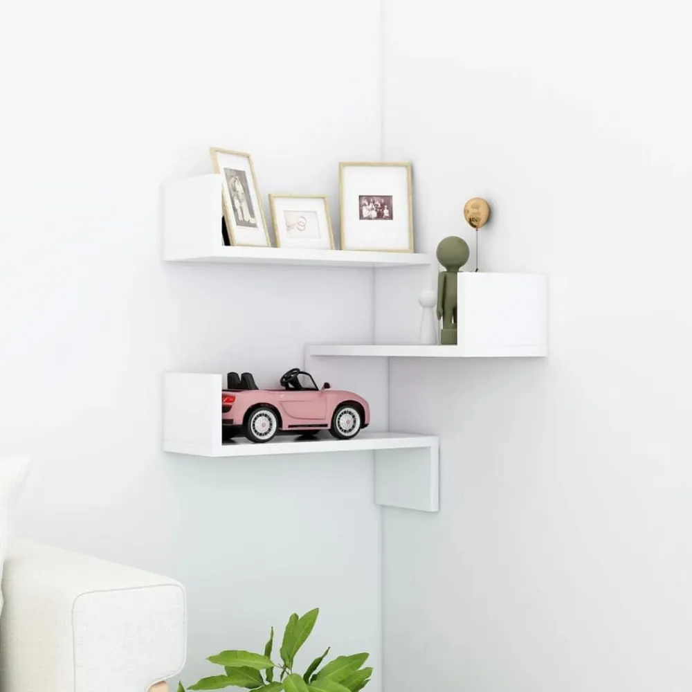 vidaXL Estante de esquina de pared madera contrachapada 40x40x50 cm Blanco Discount