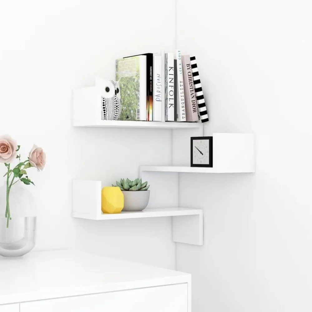 vidaXL Estante de esquina de pared madera contrachapada 40x40x50 cm Blanco Discount