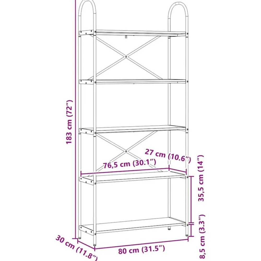 vidaXL Estante de libros Roble artesanal 80 x 30 x 183 cm Roble artisan Clearance
