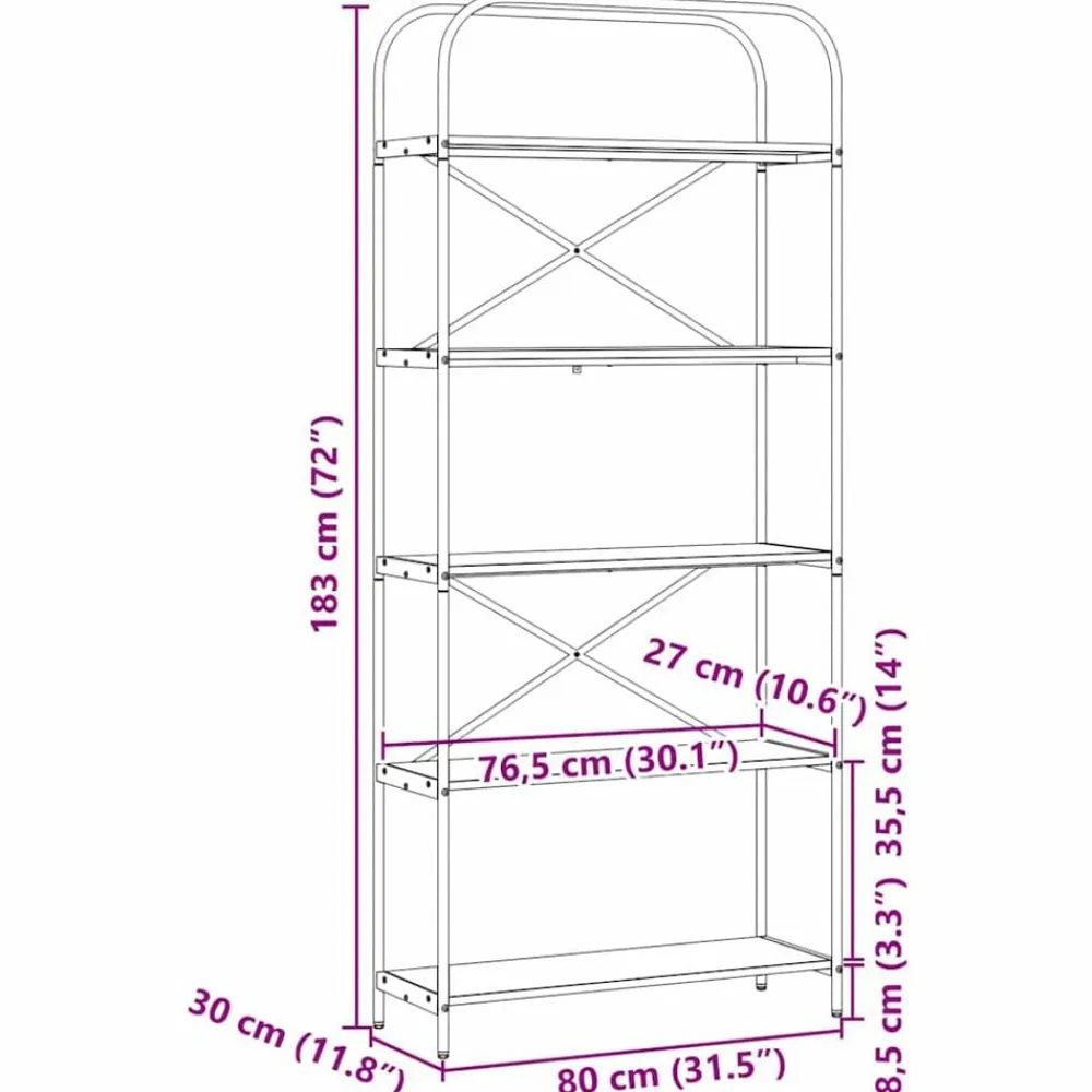 vidaXL Estante de libros 80 x 30 x 183 cm Roble ahumado Outlet