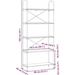 vidaXL Estante de libros 80 x 30 x 183 cm Roble ahumado Sale