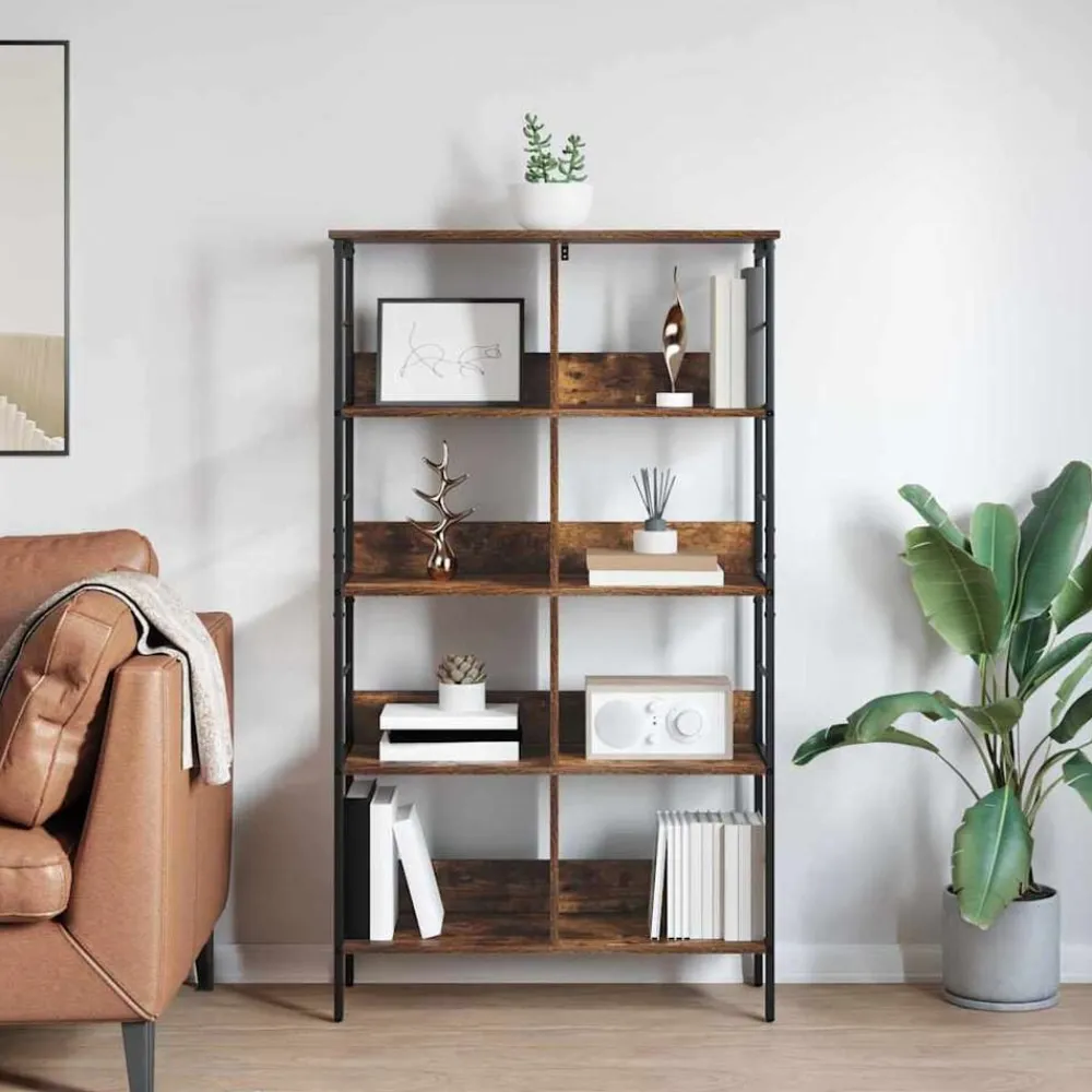 vidaXL Estante de libros 82 x 32 x 144,5 cm Roble ahumado Sale
