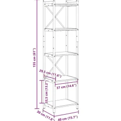 vidaXL Estante de libros 40 x 30 x 155 cm Roble ahumado Discount