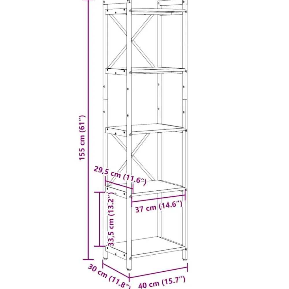 vidaXL Estante de libros 40 x 30 x 155 cm Roble ahumado Discount