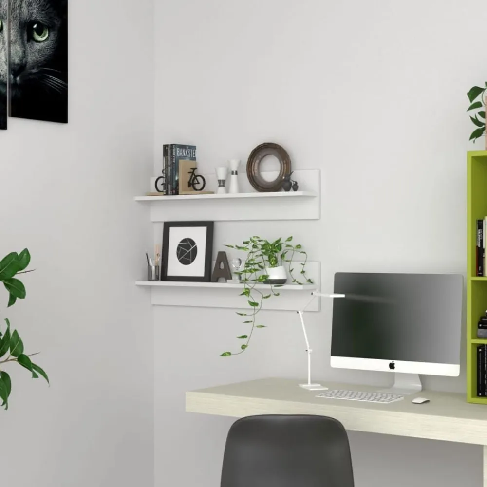 vidaXL Estante de pared 2 uds madera contrachapada 80x11,5x18cm Blanco
