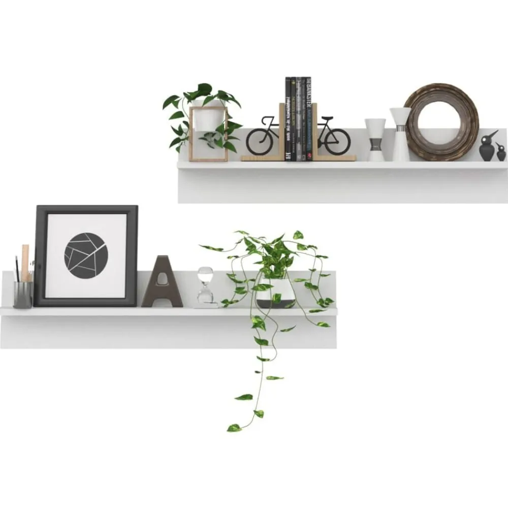 vidaXL Estante de pared 2 uds madera contrachapada 80x11,5x18cm Blanco