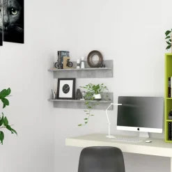 vidaXL Estanterías-Estante de pared 2 uds contrachapado gris hormigón 80x11,5x18cm