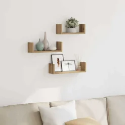 vidaXL Estante de pared 3 uds madera de ingeniería artesanal Roble Sale