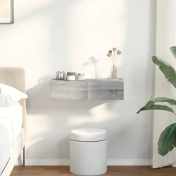 vidaXL Estante de pared con cajones madera contrachapada roble ahumado Gris sonoma New