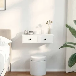 vidaXL Estante de pared con cajones de madera contrachapada Blanco Hot