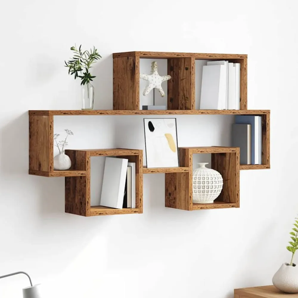vidaXL Estante de pared con estante 82 x 15 x 51 cm Madera vieja Clearance