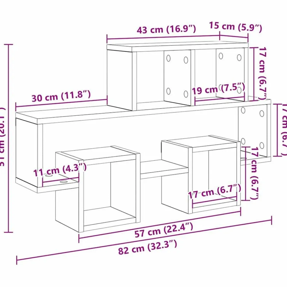 vidaXL Estante de pared con estante 82 x 15 x 51 cm Madera vieja Clearance