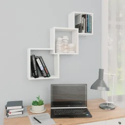 vidaXL Estante de pared de cubo de madera contrachapada 68x15x68 cm Blanco Hot