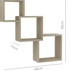 vidaXL Estanterías-Estante de pared de cubo contrachapada color roble 68x15x68cm