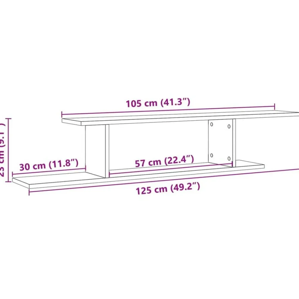 vidaXL Estanterías-Estante de pared de TV madera ingeniería envejecida 125x18x23cm