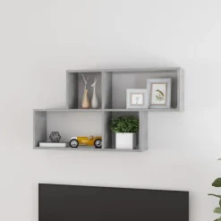 vidaXL Estanterías-Estante de pared madera contrachapada gris hormigón 100x18x53cm