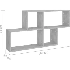 vidaXL Estanterías-Estante de pared madera contrachapada gris hormigón 100x18x53cm