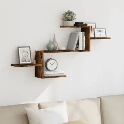 vidaXL Estante de pared madera ingeniería 104x15x49 cm Roble ahumado Online