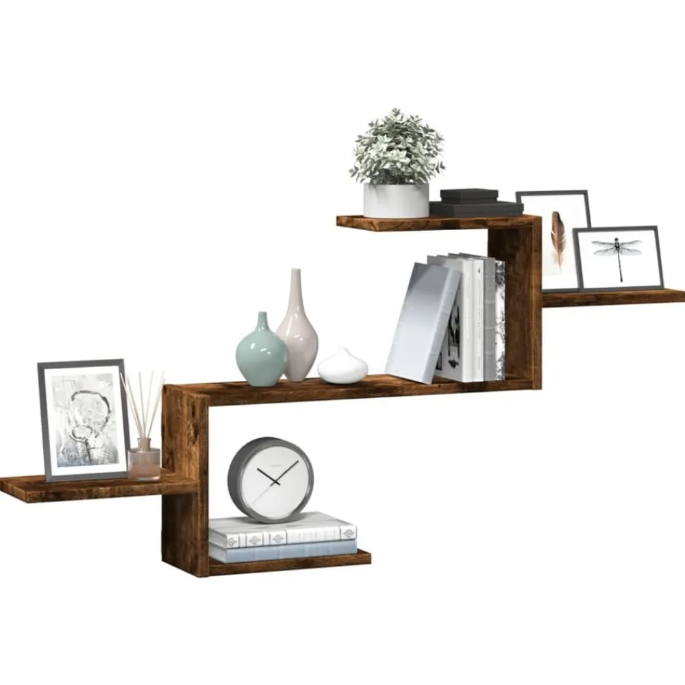 vidaXL Estante de pared madera ingeniería 104x15x49 cm Roble ahumado Online