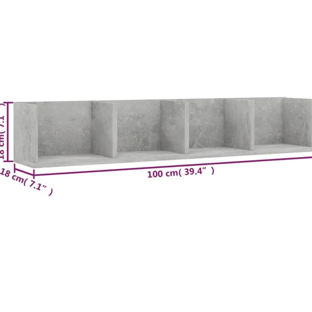 vidaXL Estanterías-Estante de pared para CD contrachapada hormigón 100x18x18 cm