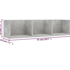 vidaXL Estanterías-Estante de pared para CD contrachapada hormigón 75x18x18cm