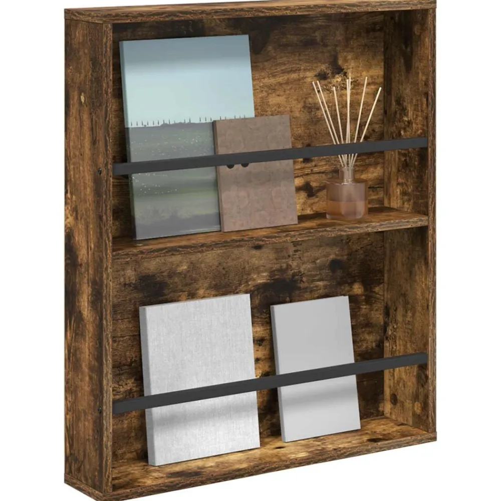 vidaXL Estante de revistas con estante 60 x 12 x 70 cm Roble ahumado Online