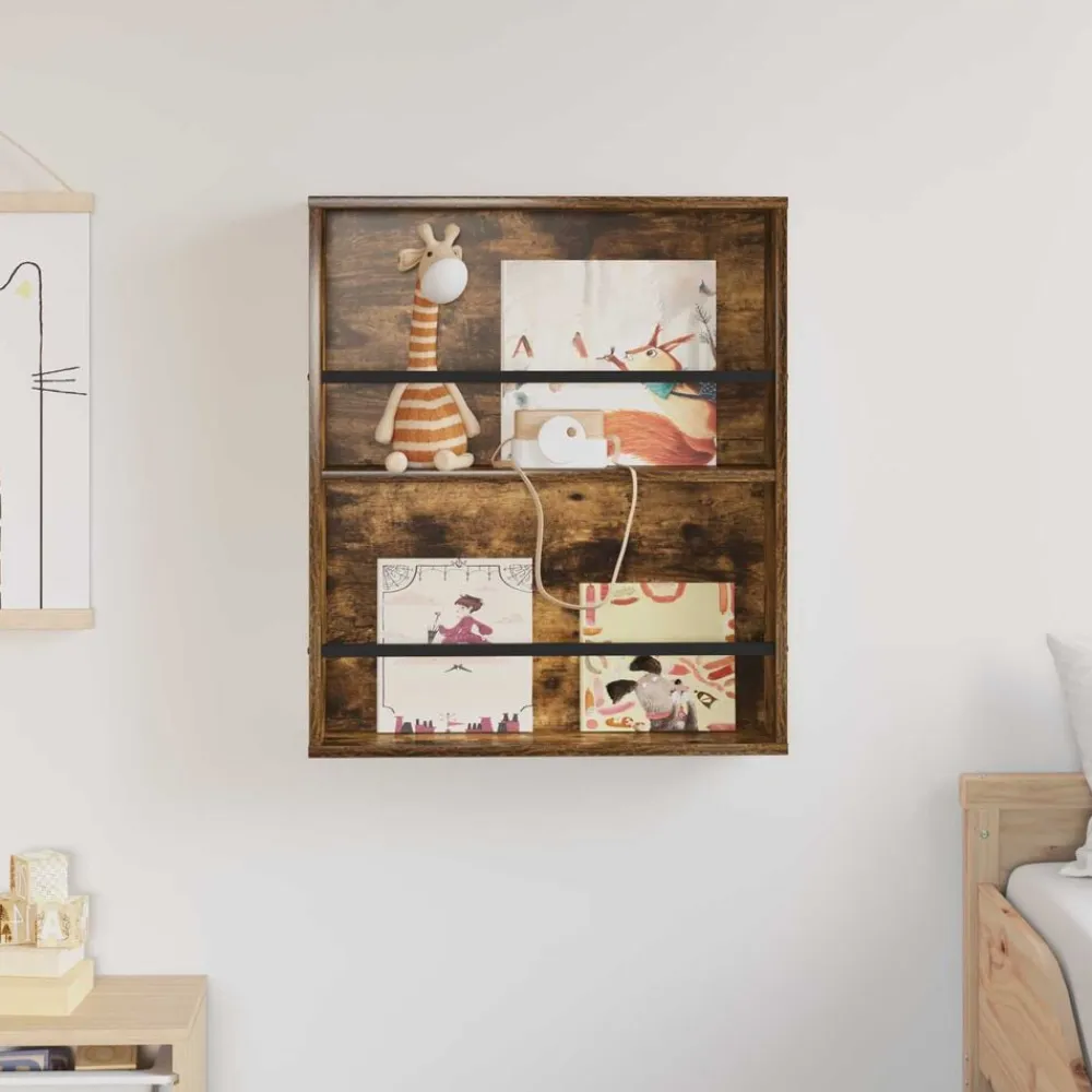 vidaXL Estante de revistas con estante 60 x 12 x 70 cm Roble ahumado Online