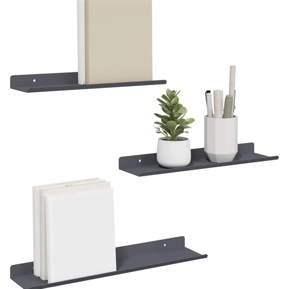 vidaXL Estanterías-Estante flotante 3 pcs 40 x 9 x 2,5 cm Acero