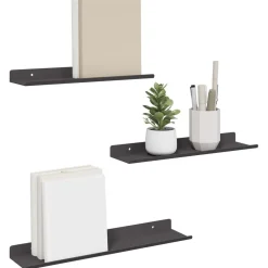 vidaXL Estante flotante 3 pcs 40 x 9 x 2,5 cm Acero Negro Hot