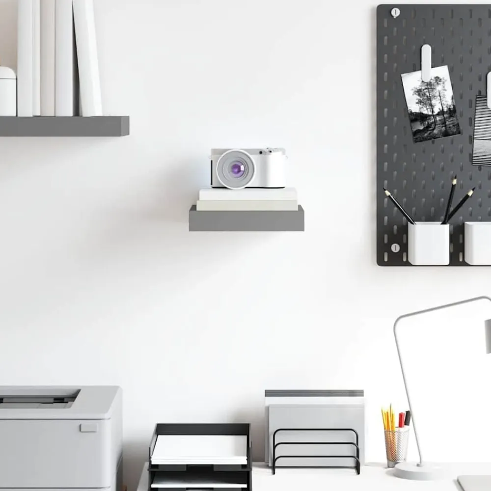 vidaXL Estanterías-Estante flotante de pared MDF gris brillo 23x23,5x3,8 cm