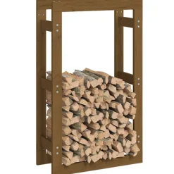 vidaXL Accesorios Para Hornos De Leña Y Chimeneas-Estante para leña madera maciza de pino marrón miel 60x25x100cm