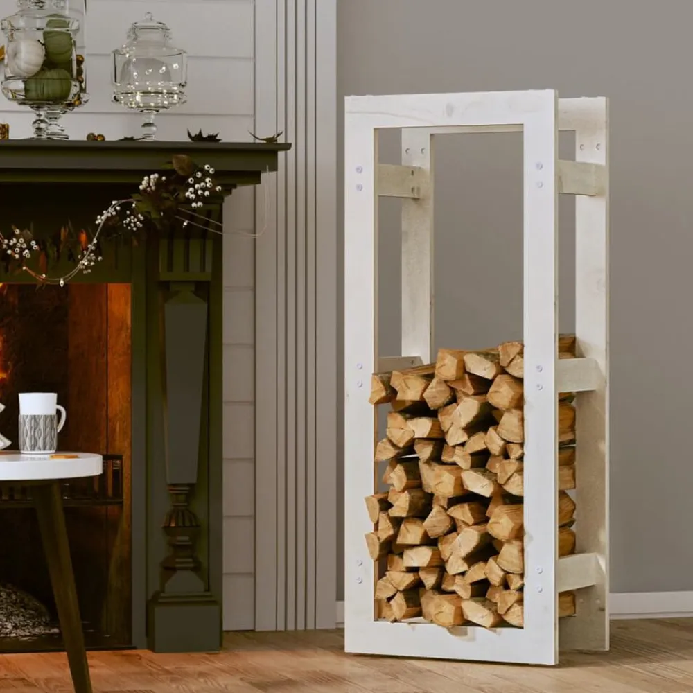 vidaXL Estante para leña madera maciza de pino 41x25x100 cm Blanco Hot