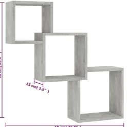vidaXL Estanterías-Estante pared cubo madera ingeniería gris hormigón 68x15x68 cm