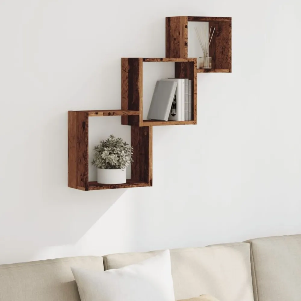 vidaXL Estanterías-Estante pared de cubo madera ingeniería envejecida 68x15x68cm