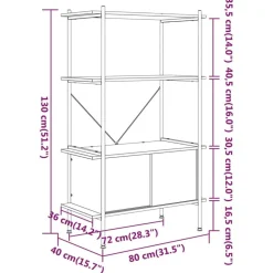 vidaXL Estantería armario 4 niveles contrachapada y acero 80x40x130 cm Marr&oacute;n oscuro Hot