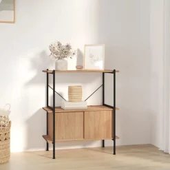 vidaXL Estantería con armario 3 niveles madera y acero 80x40x92 cm Marr&oacute;n claro Best