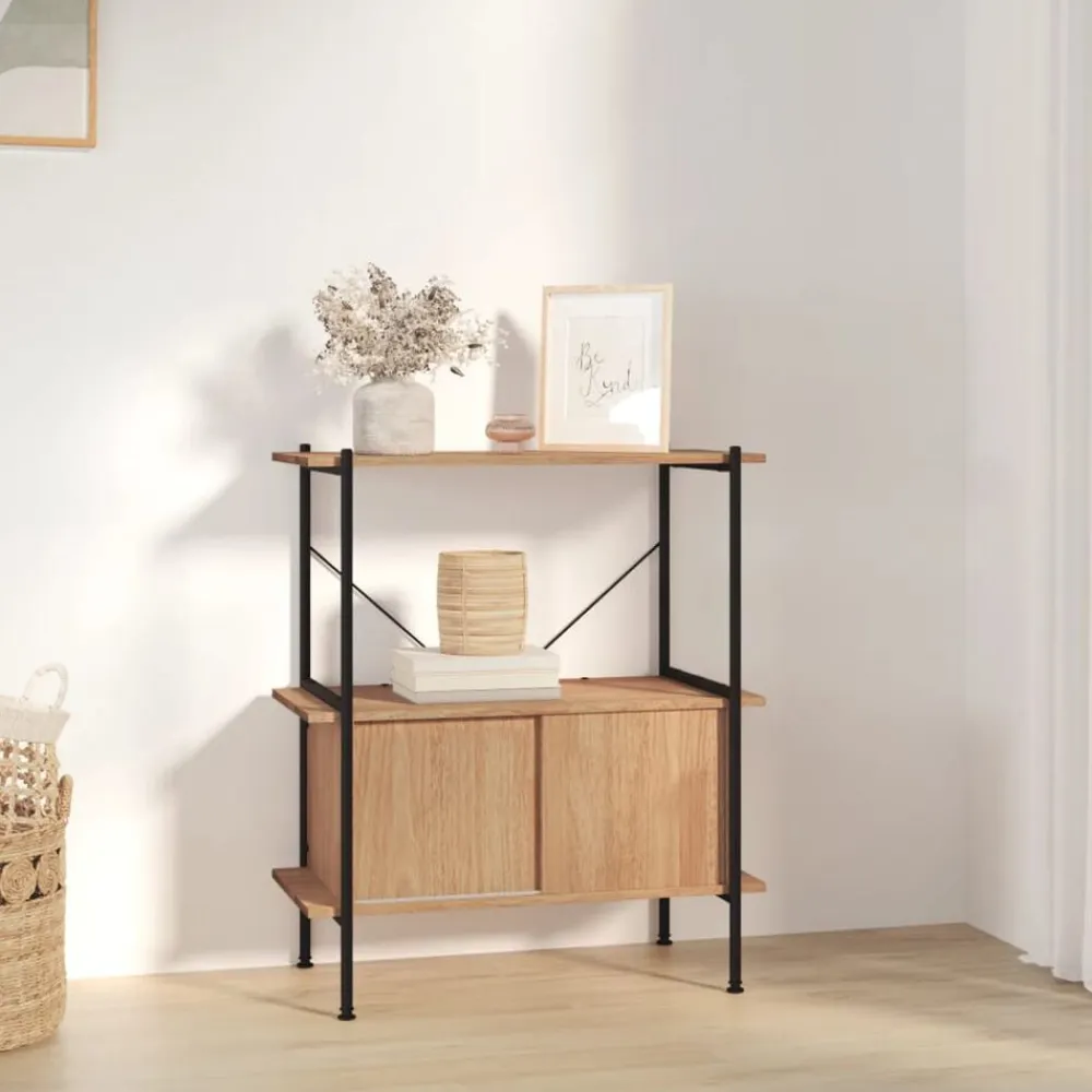 vidaXL Estantería con armario 3 niveles madera y acero 80x40x92 cm Marrón claro Best