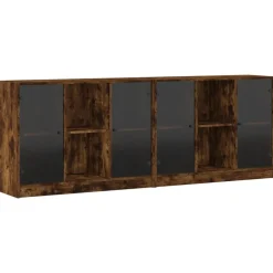 vidaXL Estantería con puertas madera 204x37x75 cm Roble ahumado Online