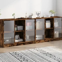 vidaXL Estantería con puertas madera 204x37x75 cm Roble ahumado Online