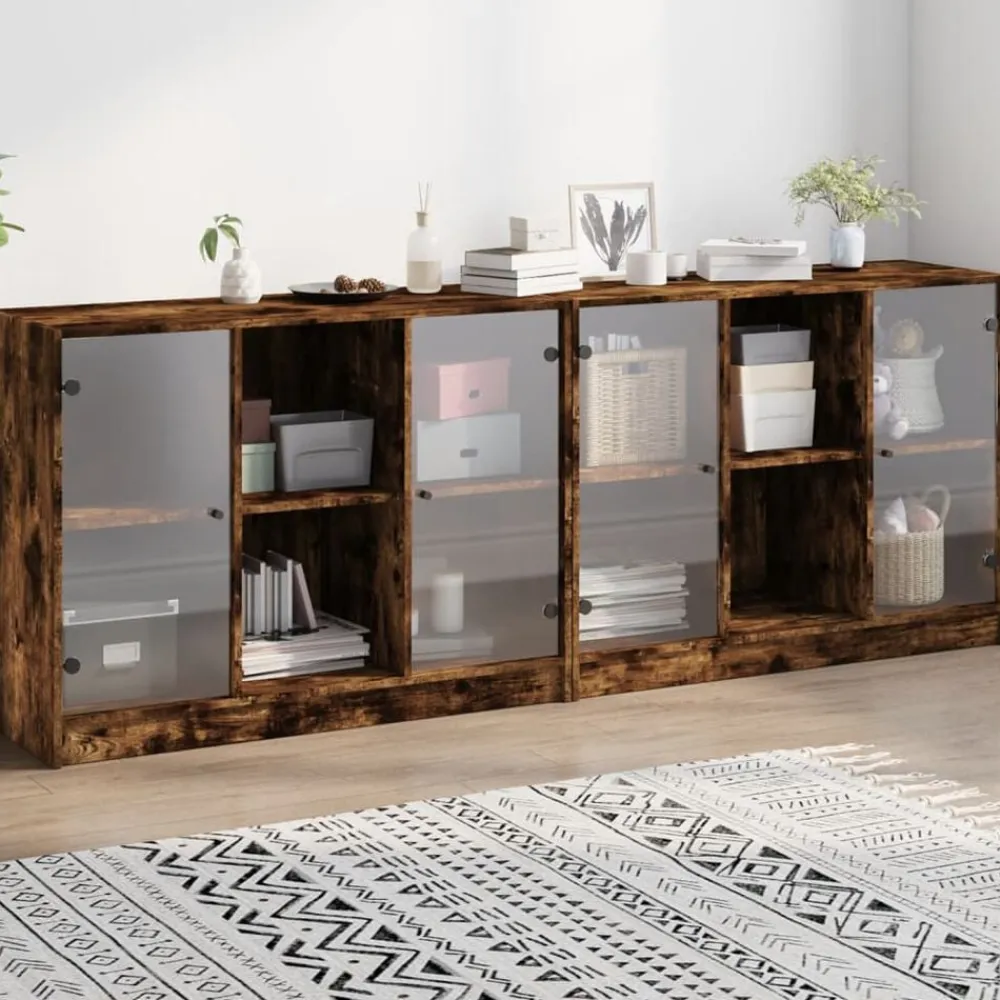 vidaXL Estantería con puertas madera 204x37x75 cm Roble ahumado Online