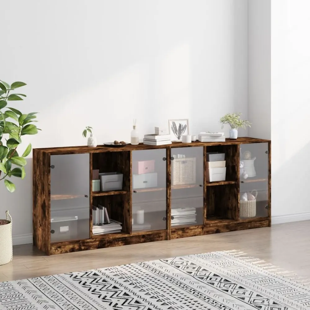 vidaXL Estantería con puertas madera 204x37x75 cm Roble ahumado Online