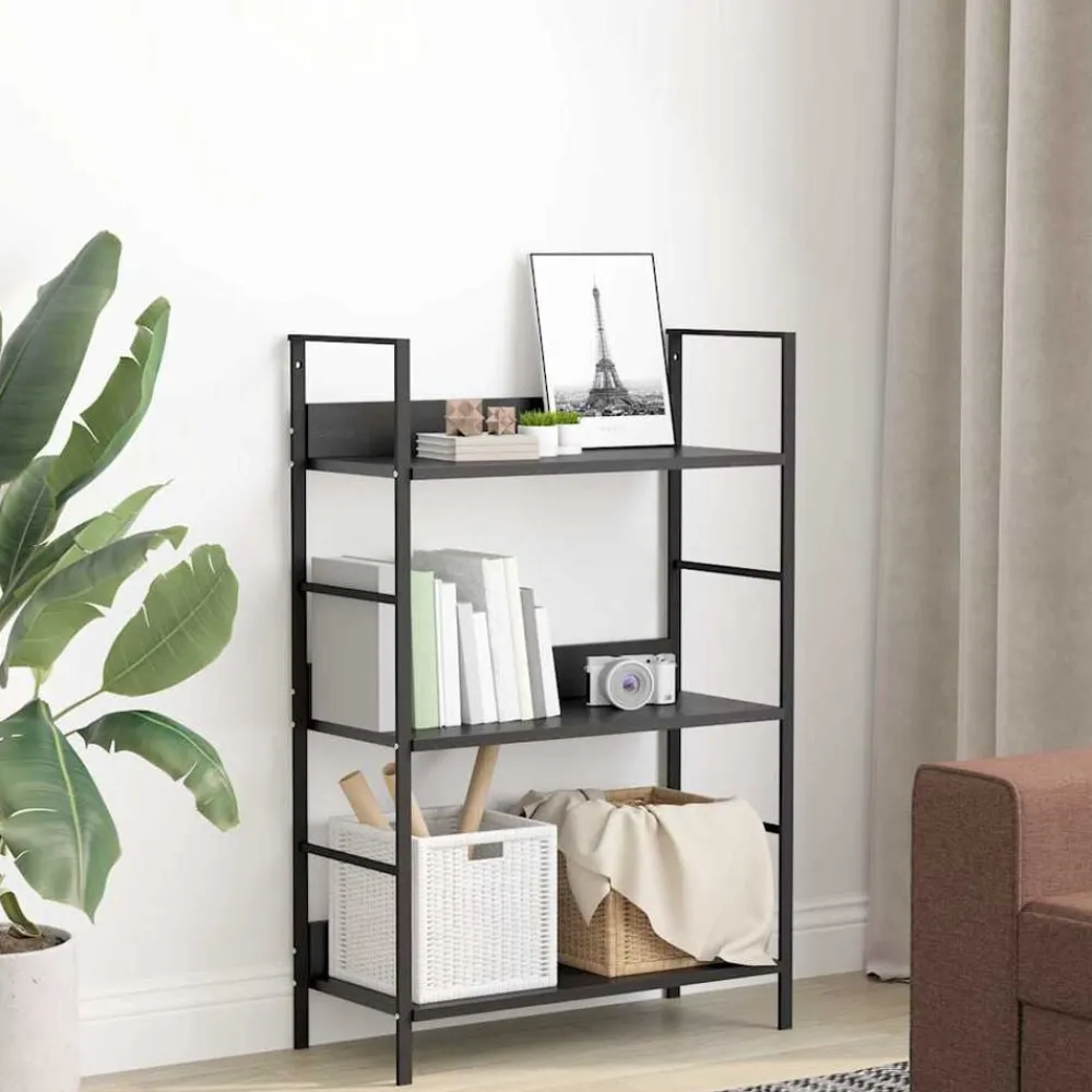 vidaXL Estantería de 3 niveles madera ingeniería 60x27,6x90,5 cm Negro Discount