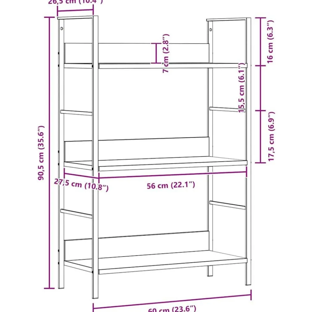 vidaXL Estantería de 3 niveles madera ingeniería 60x27,6x90,5 cm Negro Discount