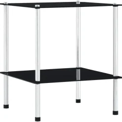 vidaXL Estantería de 2 niveles vidrio templado 40x40x47cm Negro Clearance