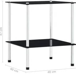 vidaXL Estantería de 2 niveles vidrio templado 40x40x47cm Negro Clearance