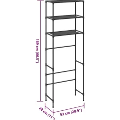 vidaXL Estantería de 3 niveles sobre inodoro 53x28x169 cm Negro Outlet